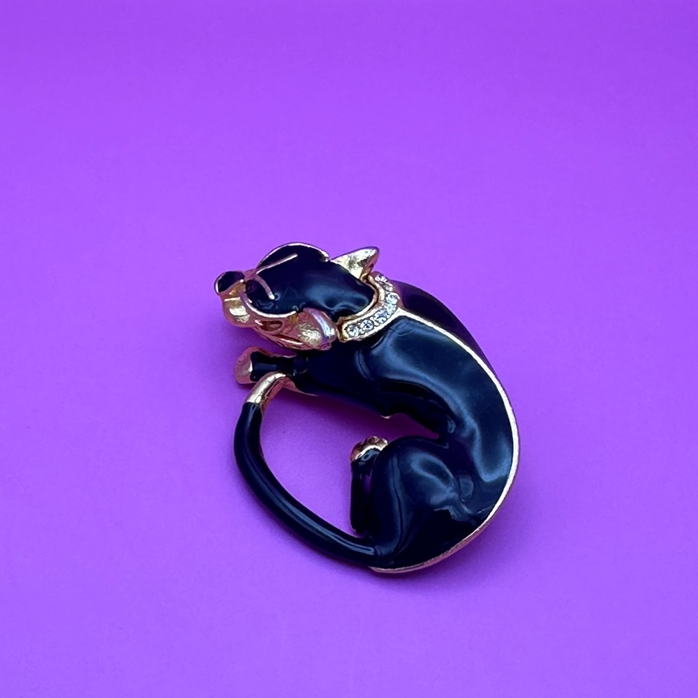 Gerry Black Panther Gold Tone Brooch Enamel Rhinestone Pin - Picture 12 of 12